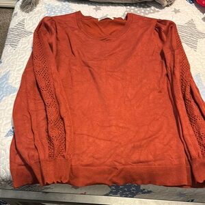 Sark Orange Knit Sweater with Lace Sleeves
